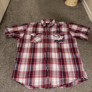 Raw Blue Shirt Mens 2XL Red Blue Plaid Short Sleeve Western Eagle